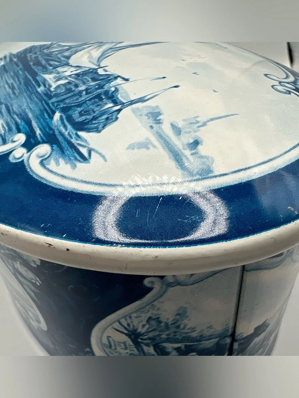 Vintage Droste Holland Oval Metal Candy Tin White And Blue Design
